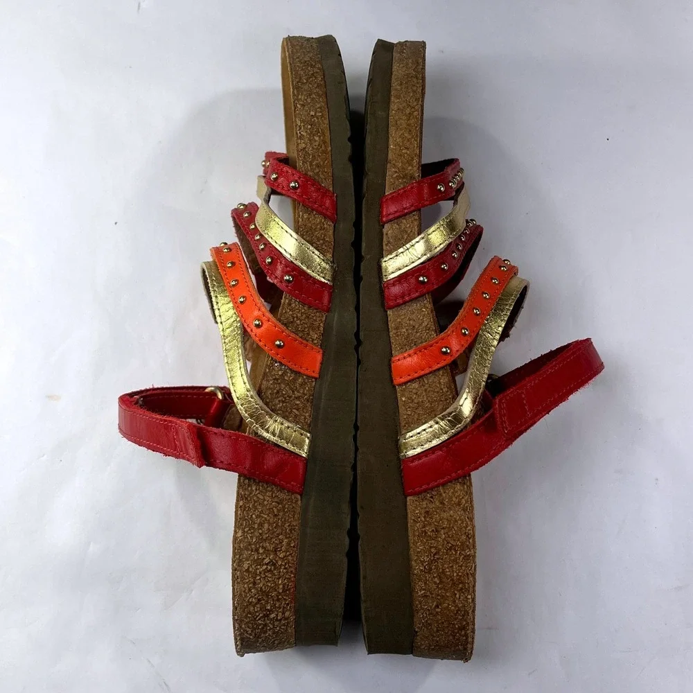 Naot Prescott Sandals Womens 41‎ Poppy Orange Gold Studded Leather Boho Comfort